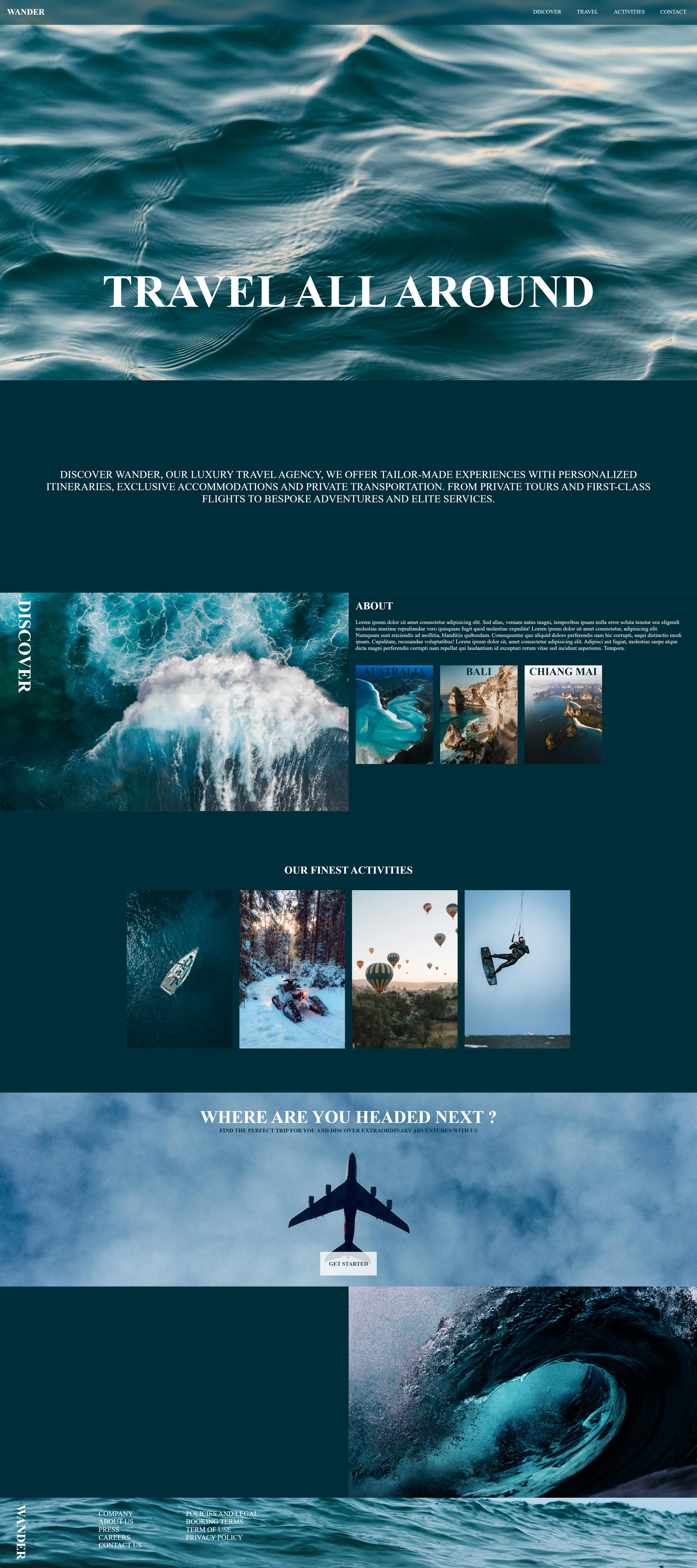 Maquette Figma d'un site fictif Wander